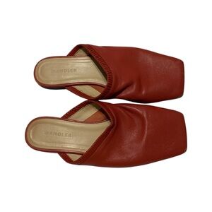 Wandler Women’s 5.5 Red Leather‎ Square-Toe Flats Slides Modern Minimalist